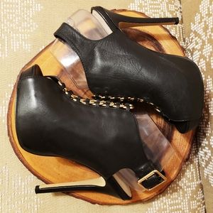 EDGY LEATHER STILETTO PLATFORM HEELS BLACK
